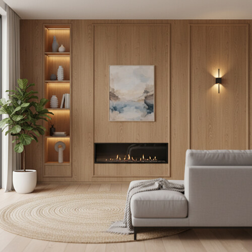 отделка стен ламинатом в гостиной