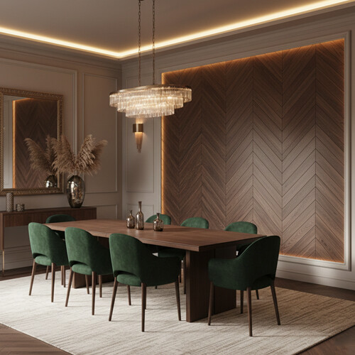 геометрические узоры из ламината на стене